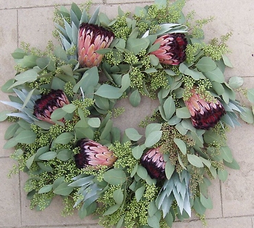 Fresh protea and eucalyptus wreath
