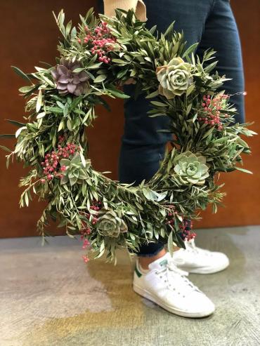 Fresh Olive and succulent wreath