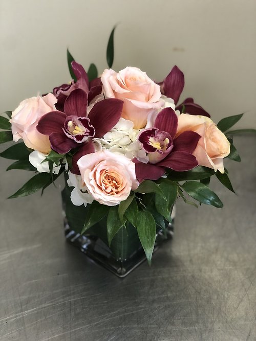 Peach Roses and Orchids