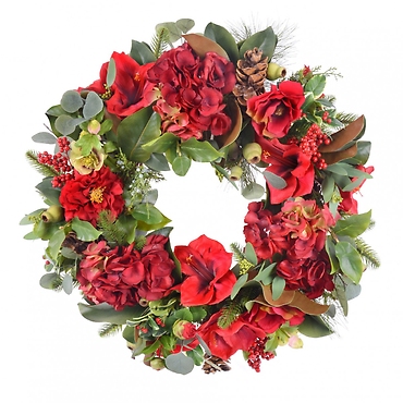 Faux Amaryllis and Hydrangea Wreath