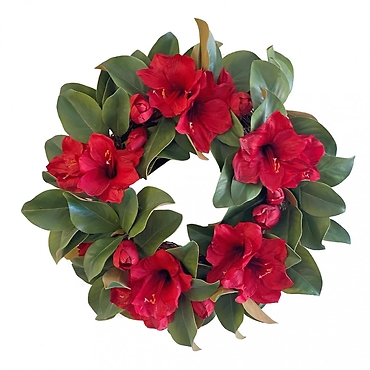 Faux Amaryllis Magnolia Wreath